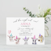 愛らしいファームアニマルズガール誕生日招待状 招待状 (スタンド正面)