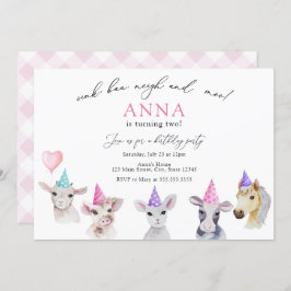 愛らしいファームアニマルズガール誕生日招待状 招待状