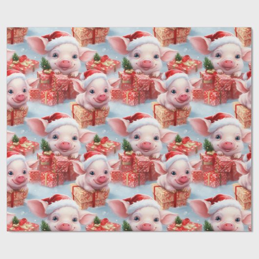 愛らしいファームピギークリスマス ラッピングペーパー (フラット)