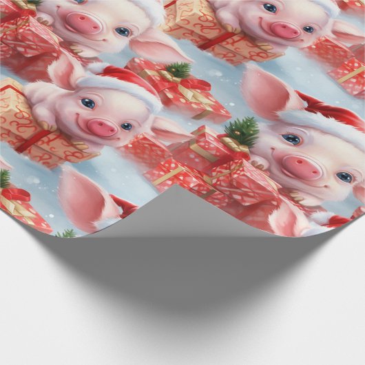 愛らしいファームピギークリスマス ラッピングペーパー (角)