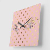愛らしいフェイク金ゴールド水玉模様花 スクエア壁時計 (傾斜)