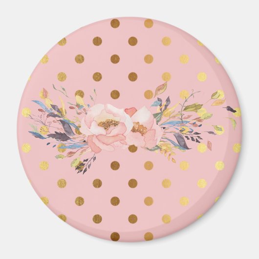 愛らしいフェイク金ゴールド水玉模様花 マグネット (正面)