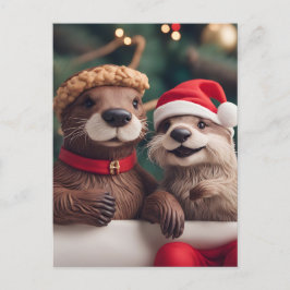 愛らしいフェスティバルクリスマスオッターズ ポストカード