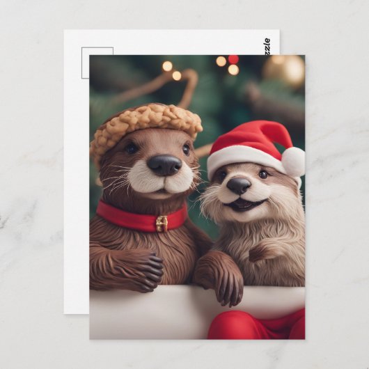 愛らしいフェスティバルクリスマスオッターズ ポストカード (正面/裏面)