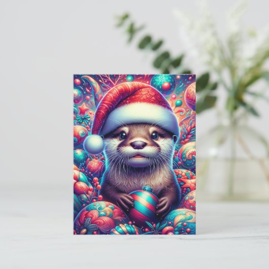 愛らしいフェスティバルクリスマスオッター ポストカード (スタンド正面)