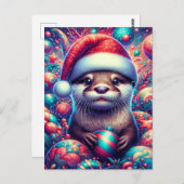 愛らしいフェスティバルクリスマスオッター ポストカード (正面/裏面)