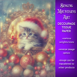 愛らしいフェスティブ猫ビンテージクリスマスデコパージュ 薄葉紙
