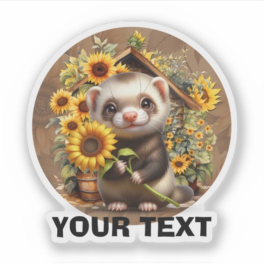 愛らしいフェレットひまわり付きカスタマイズ。 シール (正面)