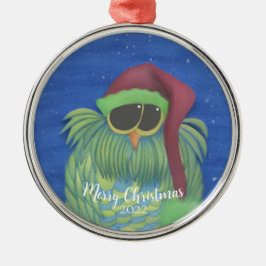 愛らしいフクロウとサンタハットメタルオーナメント メタルオーナメント