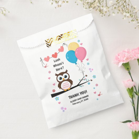 愛らしいフクロウと風船&ハート赤ちゃんシャワー フェイバーバッグ (封をした状態)