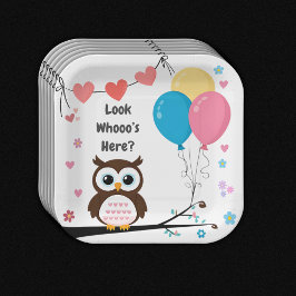 愛らしいフクロウと風船&ハート赤ちゃんシャワー ペーパープレート