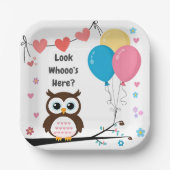 愛らしいフクロウと風船&ハート赤ちゃんシャワー ペーパープレート (正面)