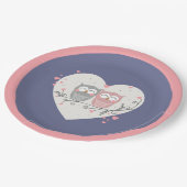 愛らしいフクロウのバレンタイン ペーパープレート (アングル)