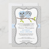 愛らしいフクロウのベビーシャワー 招待状 (正面)