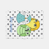 愛らしいフクロウの子供たち白 フリースブランケット (正面(横))