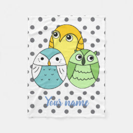 愛らしいフクロウの子供たち白 フリースブランケット