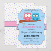 愛らしいフクロウの性別発表招待状 招待状 (正面/裏面)