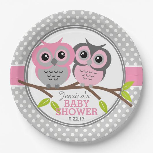 愛らしいフクロウの赤ちゃんシャワー ペーパープレート (正面)