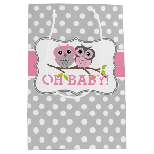 愛らしいフクロウの赤ちゃんシャワー ミディアムペーパーバッグ (正面)