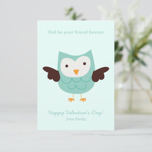 愛らしいフクロウキッズクラスルームのバレンタイン 招待状 (スタンド正面)