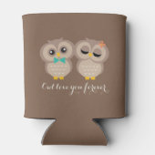 愛らしいフクロウパーソナライズされたカップル 缶クーラー (裏面)