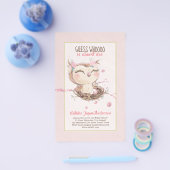 愛らしいフクロウ赤ちゃんシャワー女の子または男の子の招待状 チラシ (シングル)