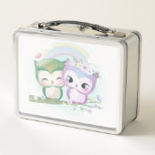 愛らしいフクロウ2頭 メタルランチボックス (裏面)