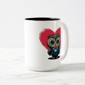 愛らしいフクロウ・グルーマーとのバレンタインデーの恋 ツートーンマグカップ (正面右)