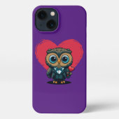 愛らしいフクロウ・グルーマーとのバレンタインデーの恋 iPhoneケース (裏面)