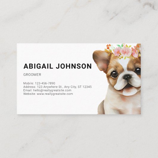 愛らしいフランスのブルドッググルーミングサービス 名刺 (裏面)