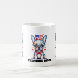 愛らしいフレンチブルドッグとアメリカ国旗とハート コーヒーマグカップ