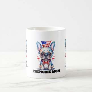 愛らしいフレンチブルドッグとアメリカ国旗とハート コーヒーマグカップ