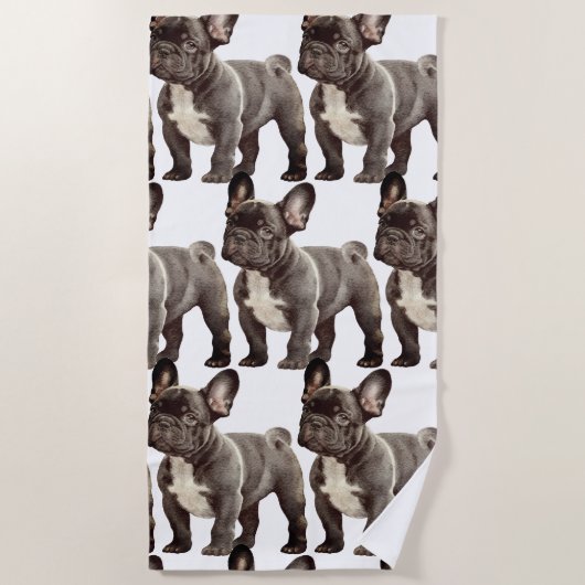 愛らしいフレンチブルドッグの子犬 ビーチタオル (正面)