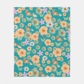 愛らしいフローラとウサギの青 フリースブランケット (正面)