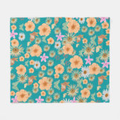 愛らしいフローラとウサギの青 フリースブランケット (正面(横))