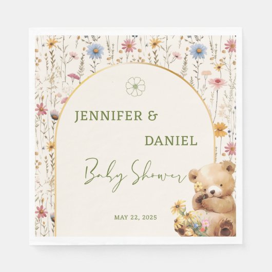 愛らしいフローラテディベア赤ちゃんシャワーパーティー スタンダードランチョンナプキン (正面)
