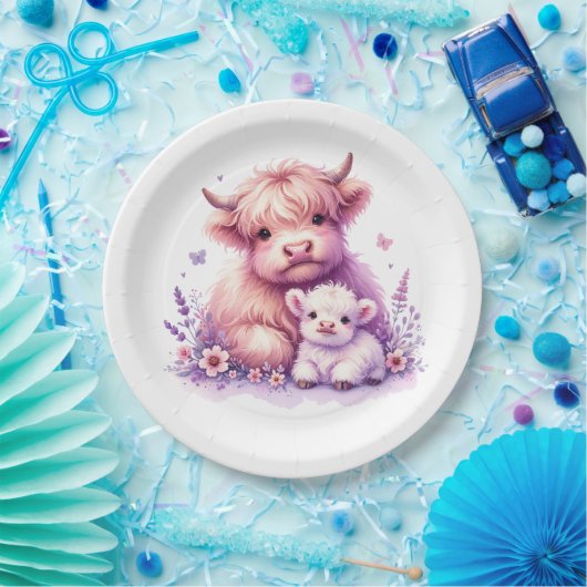 愛らしいフローラハイランドカウベイビーシャワー ペーパープレート (パーティー)