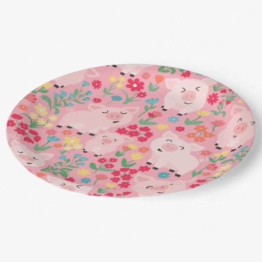 愛らしいフローラピグファーム動物フローラ女の子パーティー ペーパープレート (アングル)