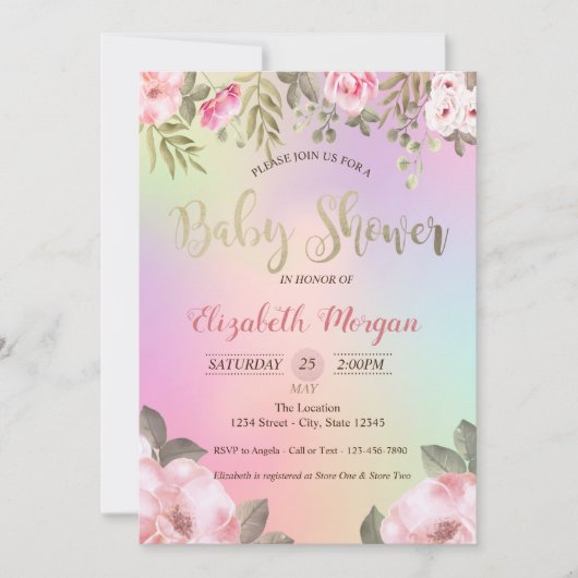 愛らしいフローラホログラフィックベビーシャワー招待状 招待状 (正面)