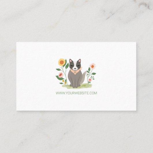 愛らしいフローラ猫ペットケアサービスグリーン 名刺 (裏面)