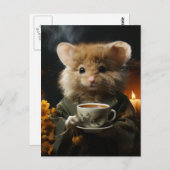 愛らしいフワフワのネズミのお茶 ポストカード (正面/裏面)