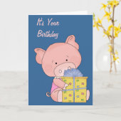 愛らしいブタのバースデー・カード カード (黄色い花)