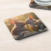 愛らしいブニーズイン春メドウデザイン コースター (左側)