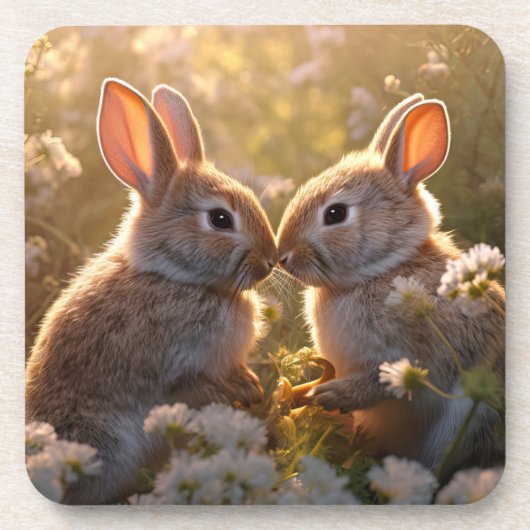 愛らしいブニーズイン春メドウデザイン コースター (正面)