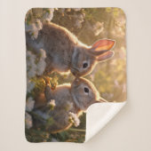 愛らしいブニーズイン春メドウデザイン シェルパブランケット (正面)