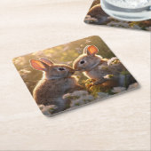 愛らしいブニーズイン春メドウデザイン スクエアペーパーコースター (アングル)