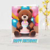 愛らしいブラウンテディベア誕生日パーティー カード (黄色い花)