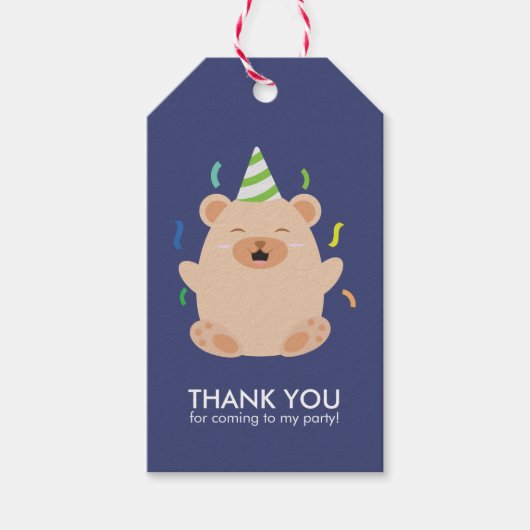 愛らしいブラウンベア子供の誕生日パーティー ギフトタグ (正面)