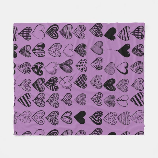 愛らしいブラックハート落書きスケッチフリース 空白の フリースブランケット (正面(横))