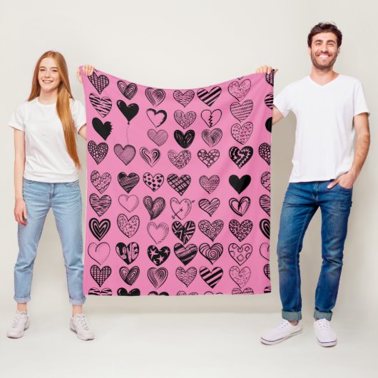 愛らしいブラックハート落書きスケッチフリース 空白の フリースブランケット (インサイチュ)